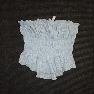 Coquette Light Blue Lace Corset Smocked Top Size Medium